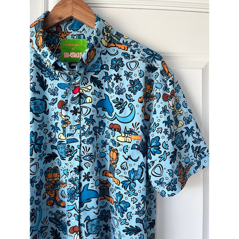RSVLTS "Garfield Island" Large Kunuflex Shirt Men Button Down Odie Nermal Ocean - Picture 4 of 7